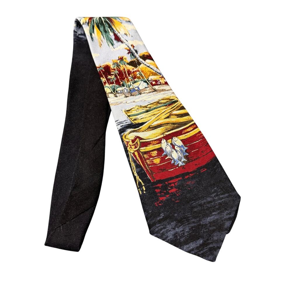 Tommy Bahama Tie Mens Silk Nautical Coastal Fishing 57" Vintage Made in USA